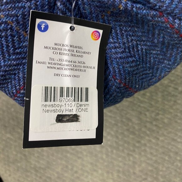 Mucros Weavers Newsboy Cap Hat Women's All Blue Herringbone Tweed Wool Ireland - Picture 9 of 13